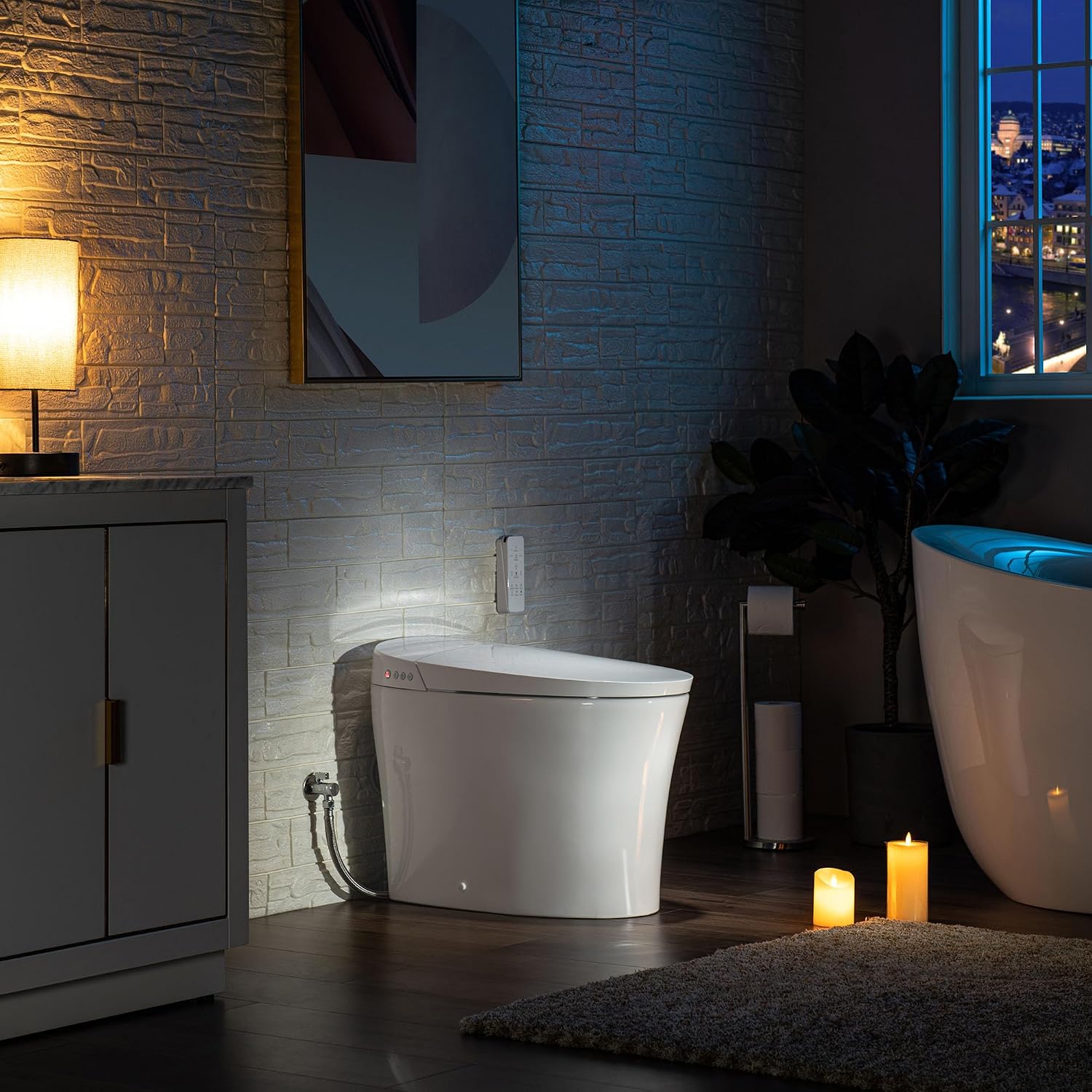 WOODBRIDGE B0970S One Piece Elongated Smart Tankless Bidet Toilet, ADA Height, Auto Flush, Foot Sensor Operation, Heated Seat with Integrated Multi Function Remote Control in White