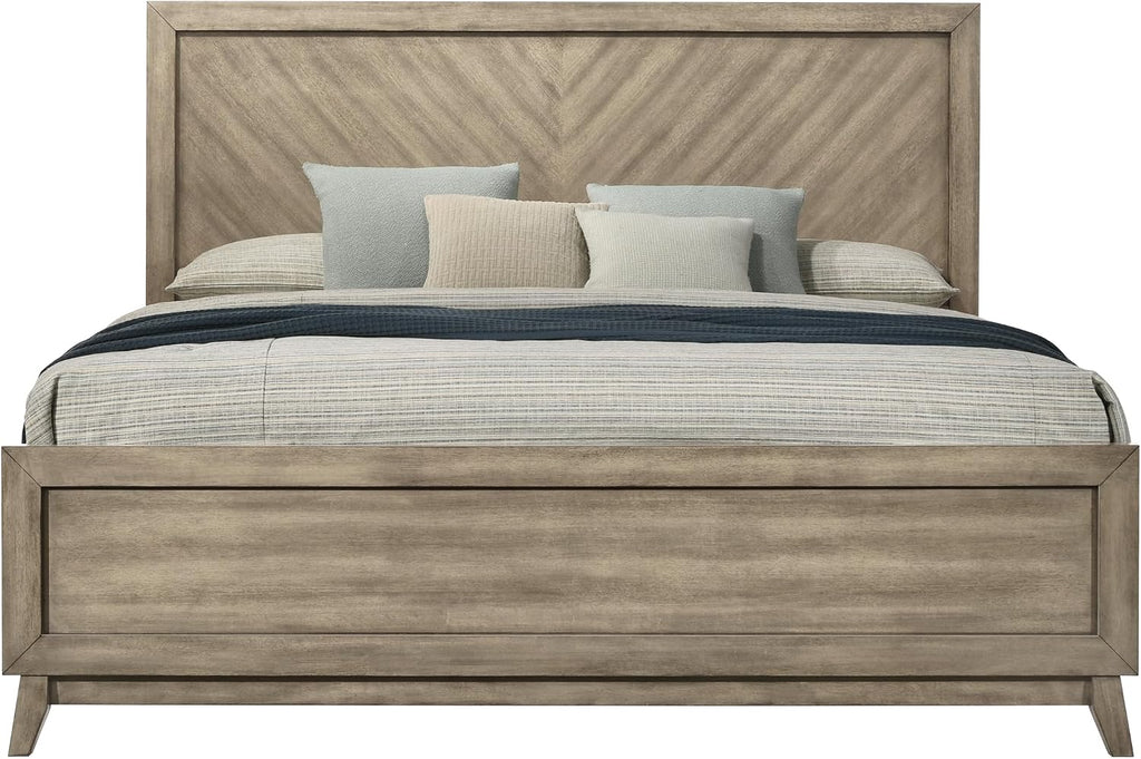 Roundhill Furniture Arena 3-Piece Contemporary Wood Bedroom Set: Panel Bed and 2 Nightstands in Weathered Sand, Queen