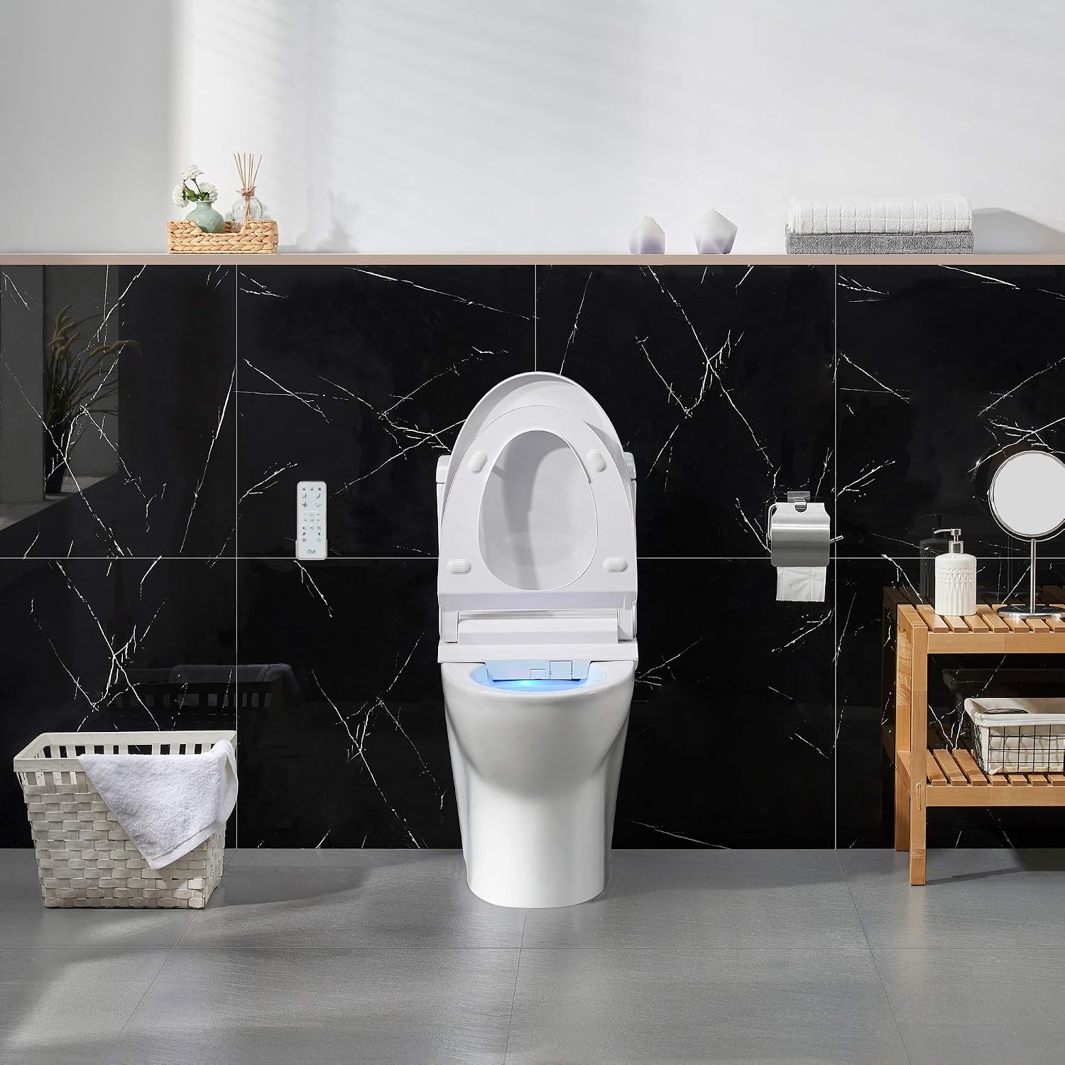 OVE Decors Wilma Smart Toilet with Integrated Bidet Seat, Heated Seat with Auto Flush and Warm Water and Multi Function Remote Control, White