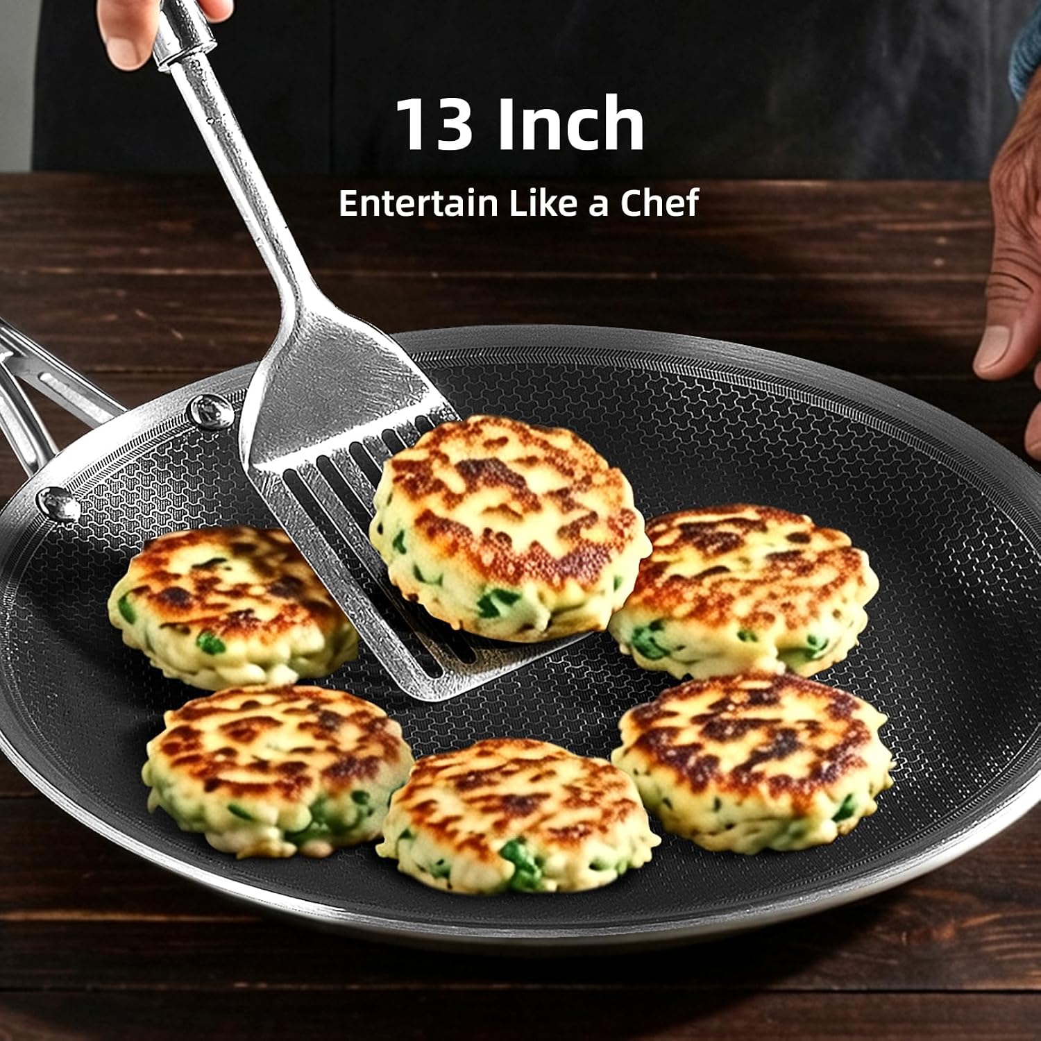 DELUXE Hybrid Ceramic Nonstick Griddle Pan,13-Inch,Stay-Cool Handle,Dishwasher&Oven Safe,Induction-Ready,PFOA Free Compatible with All Cooktops