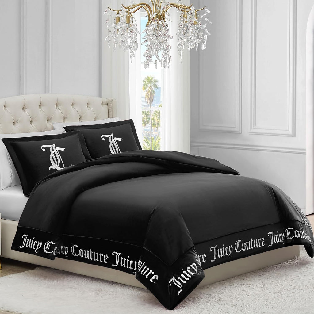 Juicy Couture - Comforter Set - Gothic Design Bedding - King - 3 Piece Set Includes (1) 108' x 92' Comforter and (2) 20' x 36' Shams - Wrinkle Resistant - Premium Bedroom Decor - Black