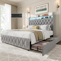 GarveeHome King Size Bed Frame with 50.8' Tall Headboard, Platform Velvet Upholstered Bed Frame with 4 Storage Drawers, USB Charging Station, Led Lights, No Box Spring Needed, Easy Assembly, Dark Grey