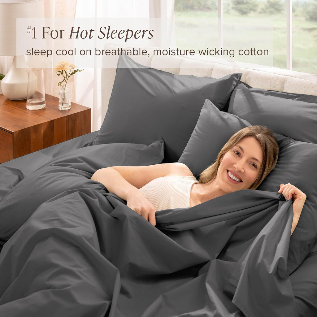 Bare Home 100% Organic Cotton Split King Sheet Set - Crisp Percale Weave - Lightweight & Breathable - Bedding Sheets & Pillowcases (Split King, Grey)