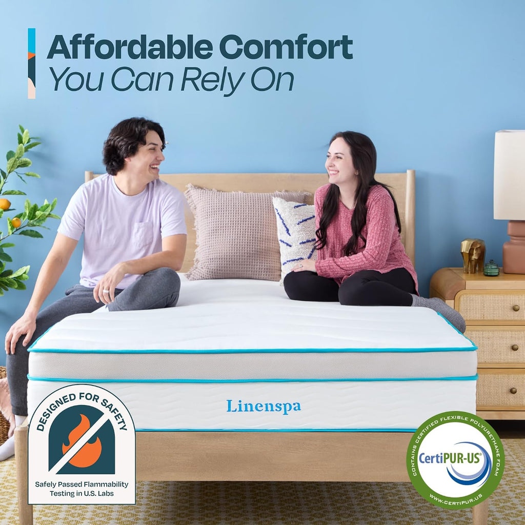 Linenspa 12 Inch Memory Foam and Spring Hybrid Mattress - Medium Plush Feel - Bed in a Box - Pressure Relief and Adaptive Support - Breathable - Cooling - Primary Bedroom - Twin Size