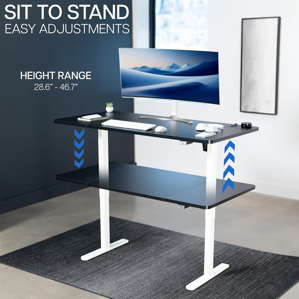 VIVO Electric 60 x 30 inch Stand Up Desk, Height Adjustable, Black Top White Frame, Home and Office Furniture Sets, DESK-KIT-0W6B