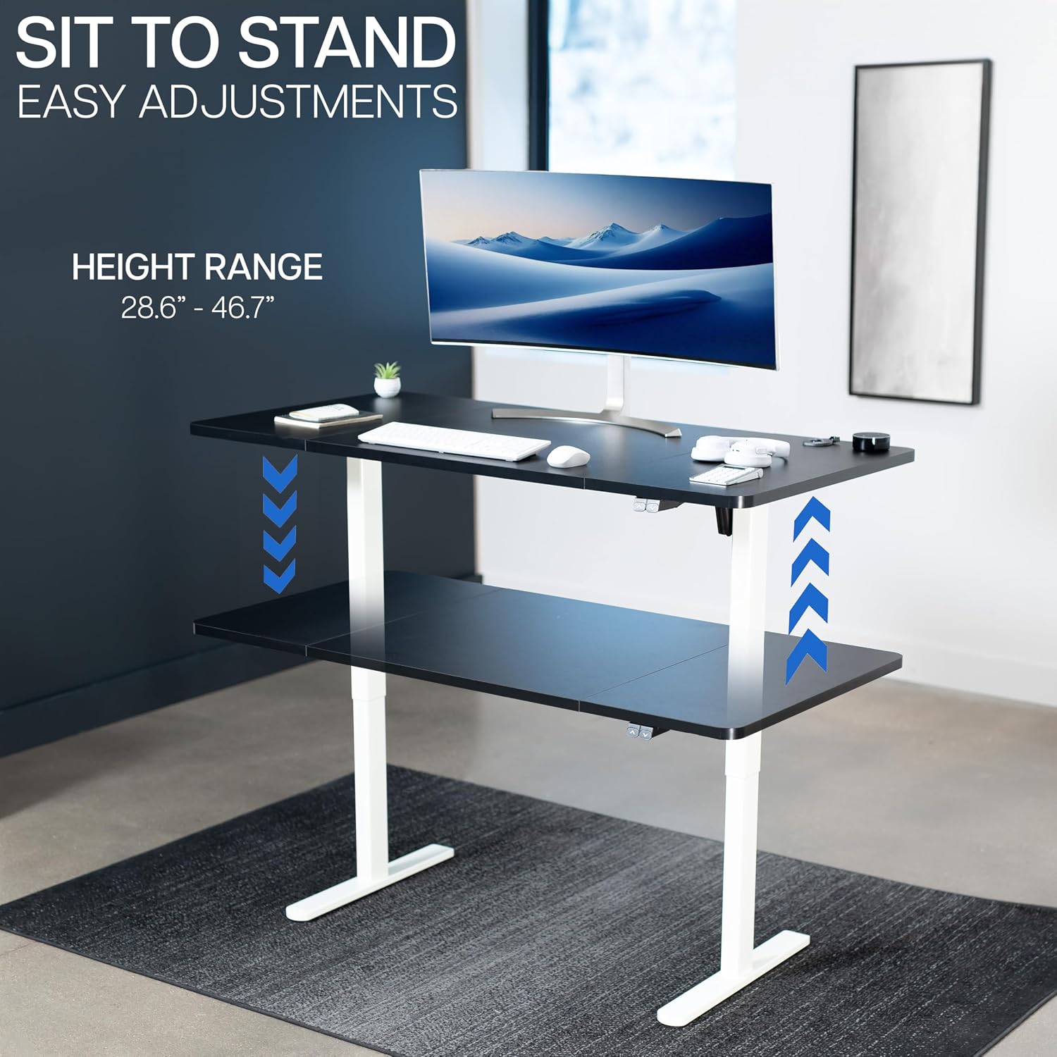 VIVO Electric 60 x 30 inch Stand Up Desk, Height Adjustable, Black Top White Frame, Home and Office Furniture Sets, DESK-KIT-0W6B