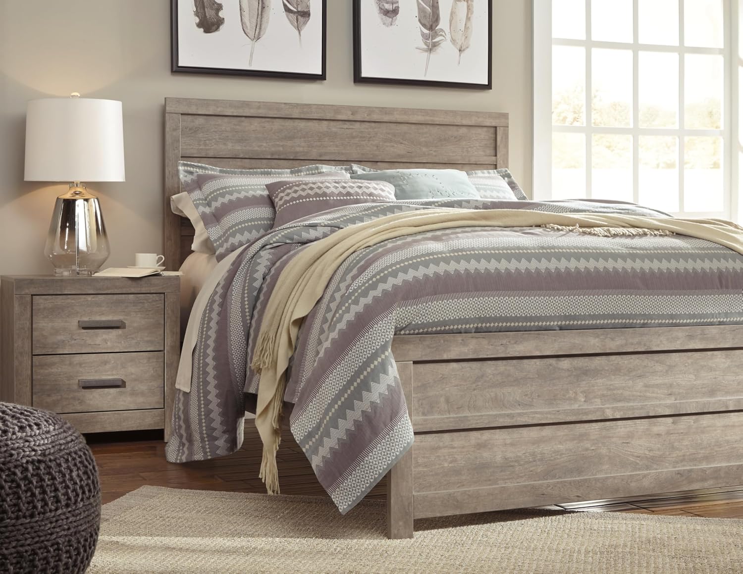 Signature Design by Ashley Culverbach Farmhouse Queen Panel Bed, Foundation or Box Spring Needed, Gray