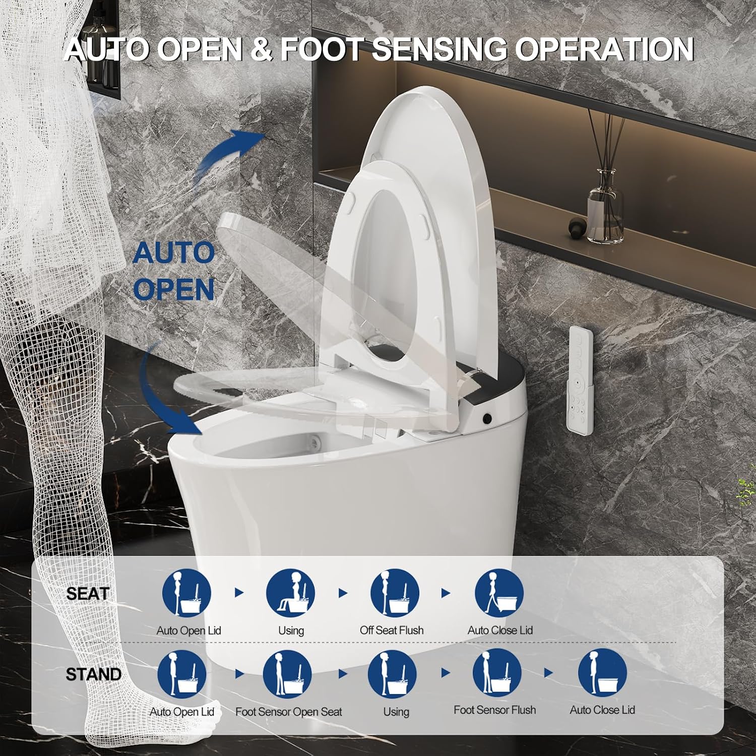 HAWKROWN Smart Toilet with Bidet Built in, Heated Bidet, Auto Open/Close Lid, Foot Sensor Operation, Instant Warm Water