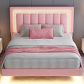 HOMBCK Floating Bed Frame Full with Smart LED Lights, Faux Leather Upholstered Platform Bed with Diamond PU Headboard, No Box Spring Needed, Noise-Free, Easy Assembly, Pink
