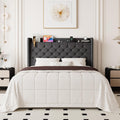 Allewie Full Size Bed Frame, Storage Headboard with Charging Station, Wingback Linen Upholstered, Diamond Stitched Button Tufted, Sturdy Wooden Slats, No Box Spring Needed, Easy Assembly, Dark Grey
