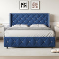 Lullabyre Full Size Bed Frame, Upholstered Bed Frame with Diamond Tufted Headboard, Modern Silverside Wingback, No Box Spring Needed, Easy Assembly, Blue