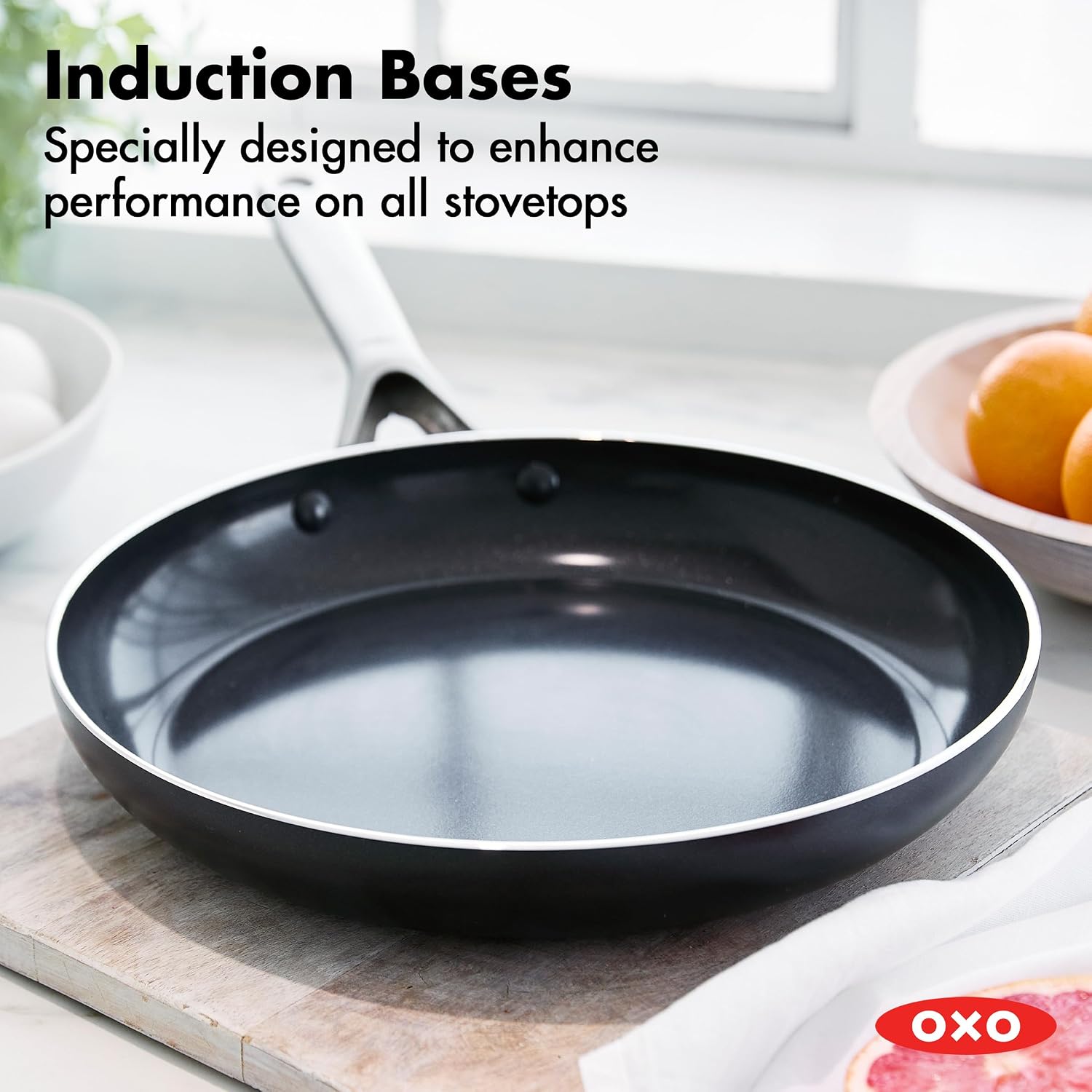 OXO Agility Series 12 Piece Cookware Pots and Pans Set, Ceramic Nonstick PFAS-Free, Induction, Skillets,Saucepans,Lids,Even Heating,Stainless Steel Handles,Chip-Free Rims,Dishwasher & Oven Safe,Black