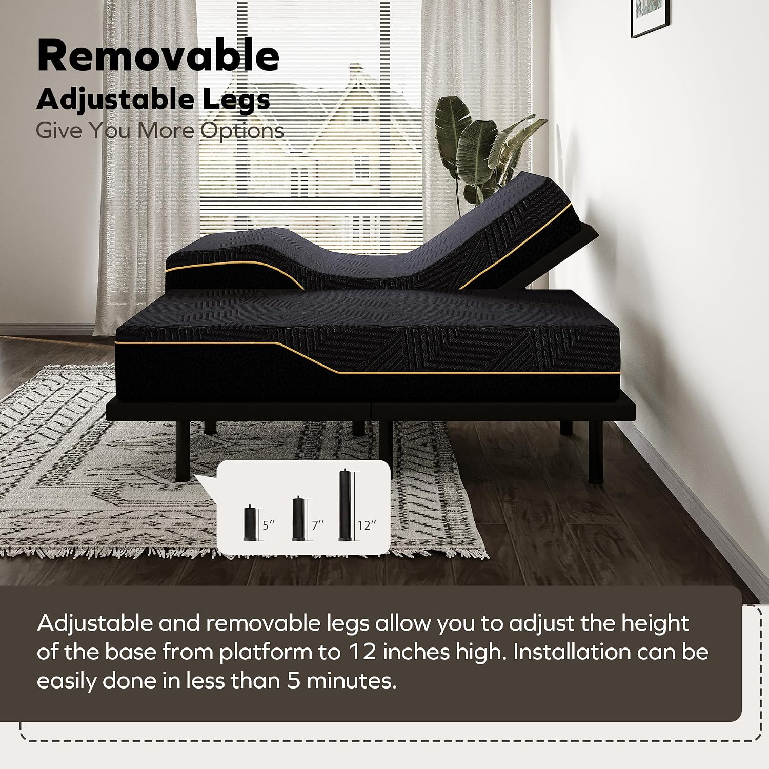 MLILY EGOHOME Split King Adjustable Bed Frame and 14 inch Memory Foam Mattress, Wireless Remote Adjustable Bed Base with 12' Adjustable Legs and Head and Foot Incline, Zero Gravity, Easy Assembly