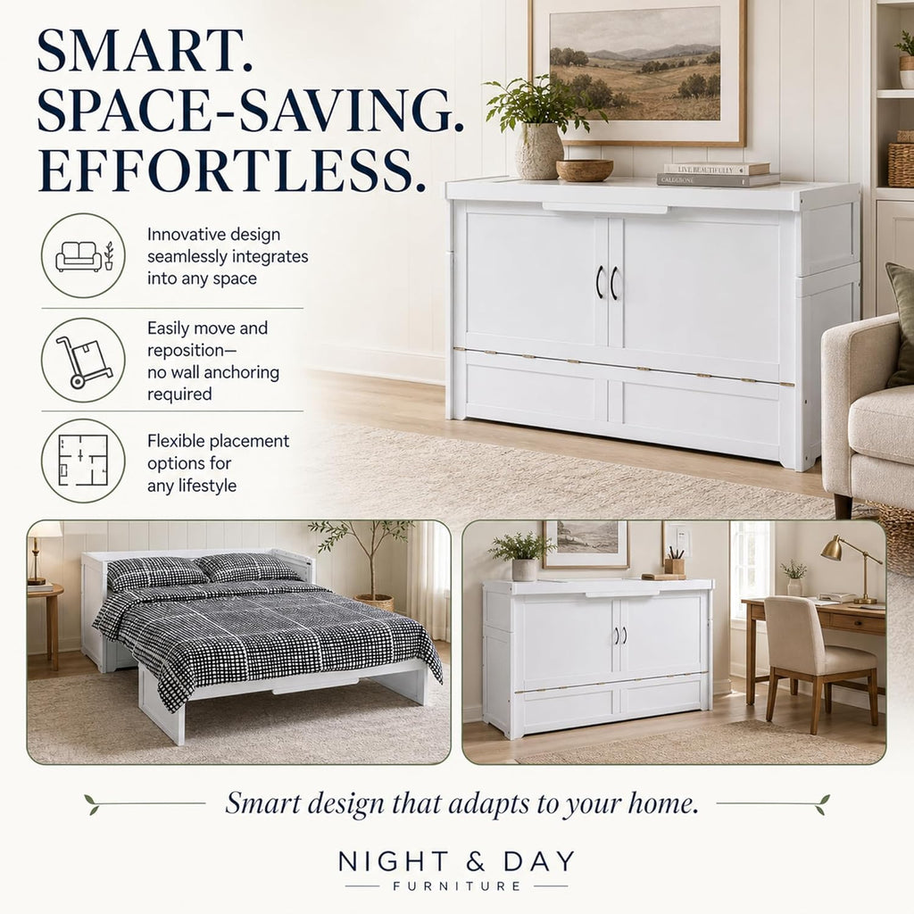 NIGHT & DAY Furniture Murphy Cube Cabinet Bed (White, Queen)