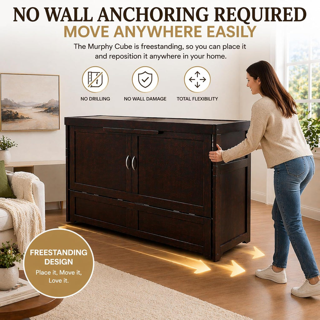 NIGHT & DAY Furniture Murphy Cube Cabinet Bed, Queen, Chocolate