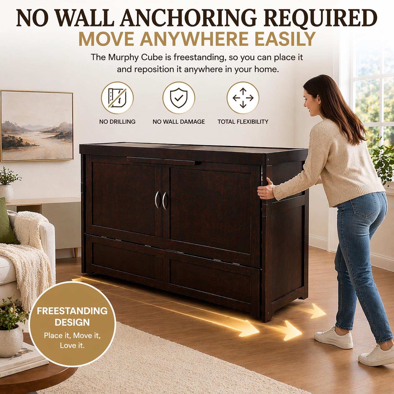 NIGHT & DAY Furniture Murphy Cube Cabinet Bed, Queen, Chocolate