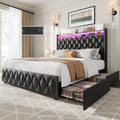 GarveeHome Queen Bed Frame with 50.8 in Tall Headboard, Platform Leather Upholstered Bed Frame with 4 Storage Drawers, USB Charging Station, Led Lights, No Box Spring Needed, Easy Assembly, Black