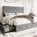SHA CERLIN Upholstered Queen Size Platform Bed Frame with 4 Storage Drawers, Adjustable Headboard with Diamond Stitched Button Tufted Design, Wooden Slat Support, No Box Spring Needed, Light Grey