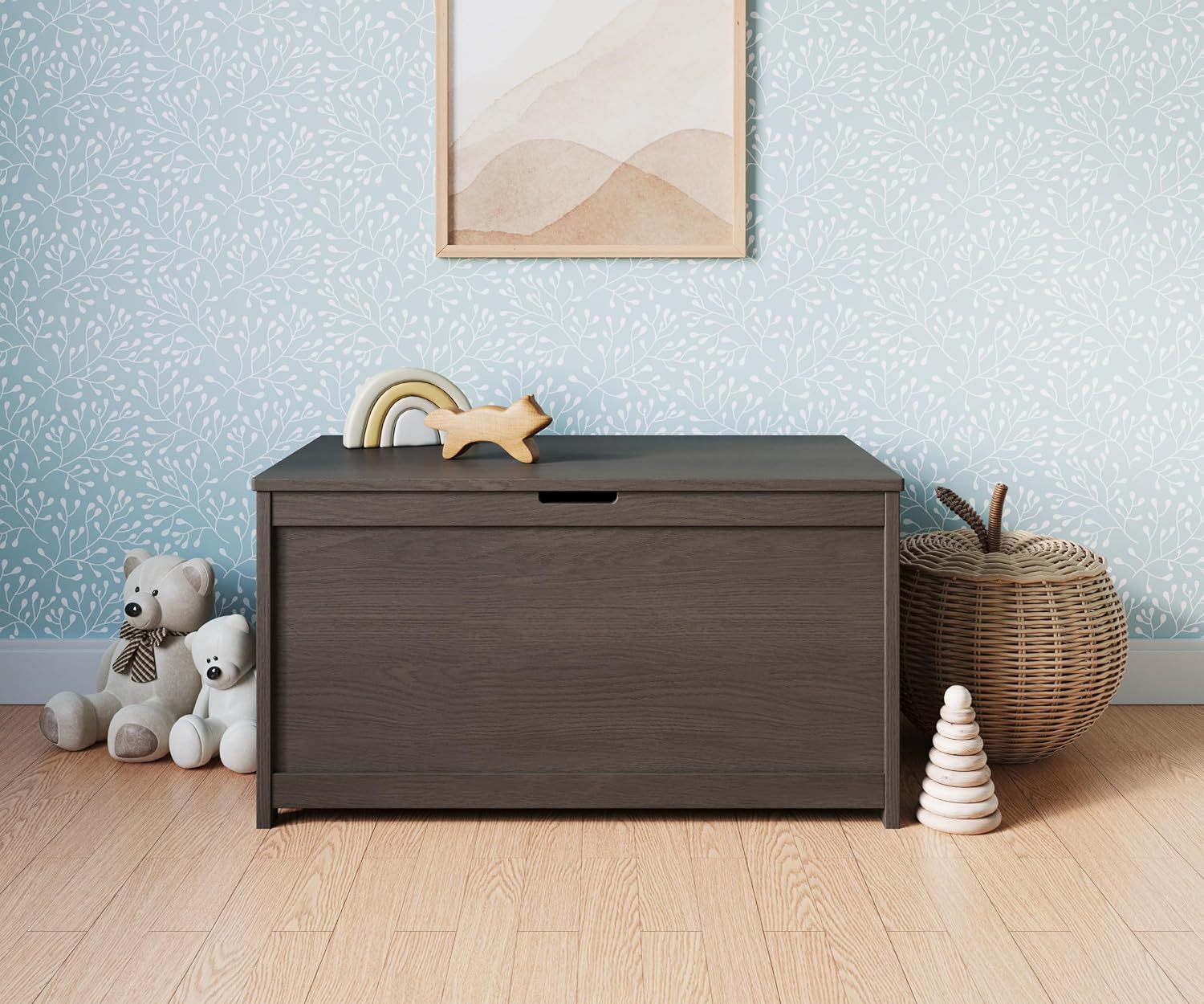 Child Craft Scout 4-in-1 Convertible Baby Crib Nursery Furniture Set - Baby Bed, Dresser with Changing Table Topper, Glider Chair, and Toy Box for Babies, Toddlers and Kids (4 Piece - Dapper Gray)