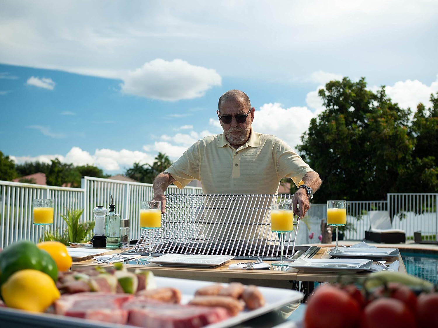 3-in-1 Sit Around Grill with Flat Top Teppanyaki Griddle, BBQ Rack and Cast Iron Grill - Propane Gas and Stainless Steel - Perfect for Outdoor Cooking and Portable for Tailgating, HBC1B