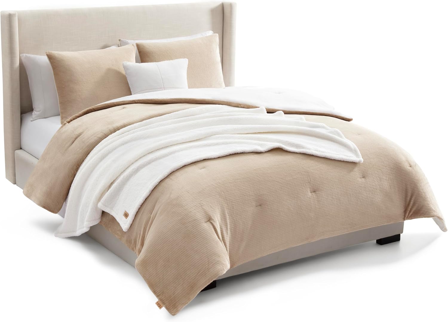 UGG Remina Comforter Set 5 Piece Bed in a Bag with Throw Blanket, Decorative Pillow, Shams, and Reversible Comforter Hypoallergenic Washable Luxury Warm Fluffy Bedding Set, Full/Queen, Brown Birch