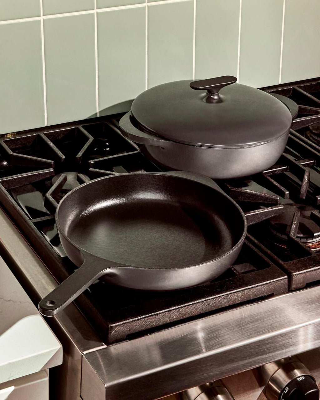 Caraway 10.5' Cast Iron Skillet and 3.5qt Braiser Pan Duo - 3 Layer Enamel Coating - No Seasoning Required - Compatible With All Stovetops - Oven Safe - Free From Forever Chemicals - Midnight Blue