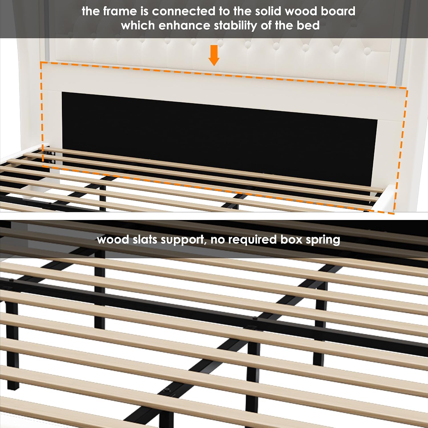 King Bed Frame 55' Tall Headboard with LED Lights, Buttons Tufted Velvet Upholstered Platform Bed Frame with 2 Storage Drawers, Wood Slats Support Mattress Foundation, No Box Spring Needed, Beige