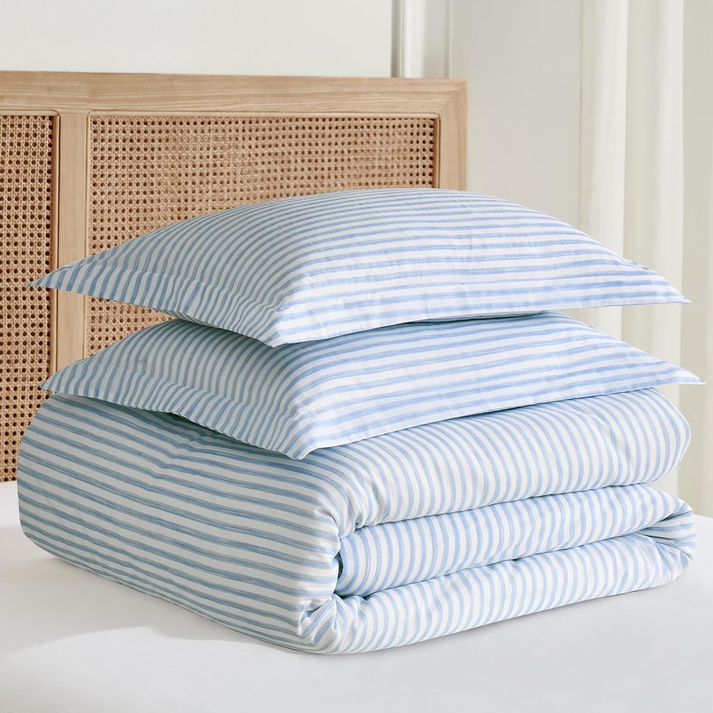 Levtex Home Martha Stripe Blue Reversible King Duvet Cover Set (106x94in) with 2 Pillowcases (36x20in) - Stripe Bedding - Blue, White - 100% Cotton King Size Duvet Cover Bedding Set - Soft, Pre-Washed
