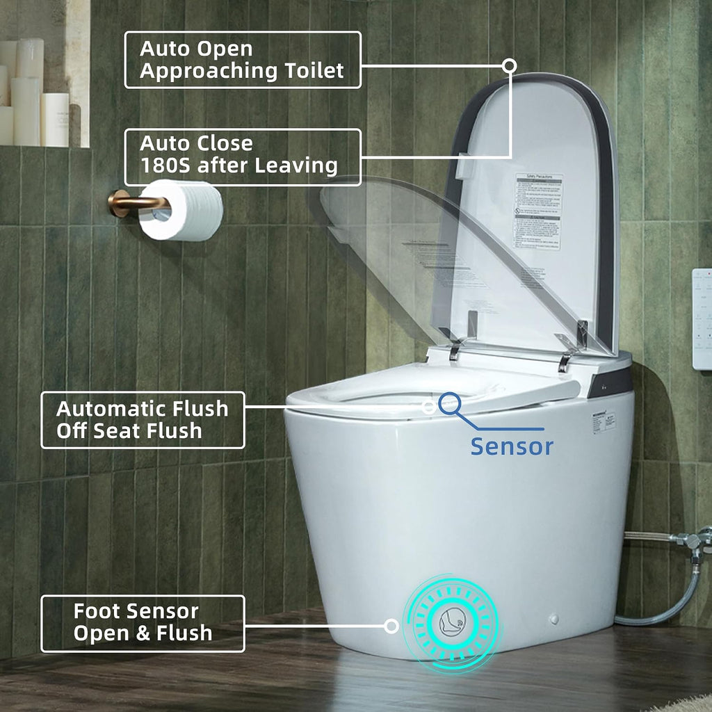 WOODBRIDGE Smart Toilet with 1000g MaP Flush Score, Foam Shield, Moving Dryer, Blackout Flush, ADA Comfort Chair Height, Auto Open & Close,Heated Seat, EBT350