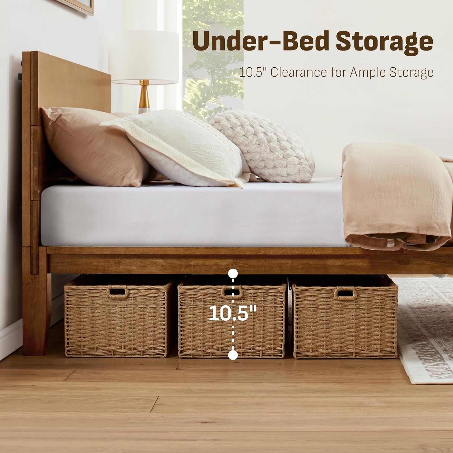 Softa Mikor Queen Japanese Joinery Bed Frame with Headboard, Solid Rubberwood Platform Bed, 1500 Lbs Heavy Duty, SGS Certified, 15Min No-Tool Setup, Storage Shelf, USB-A/C Port, No Box Spring Needed