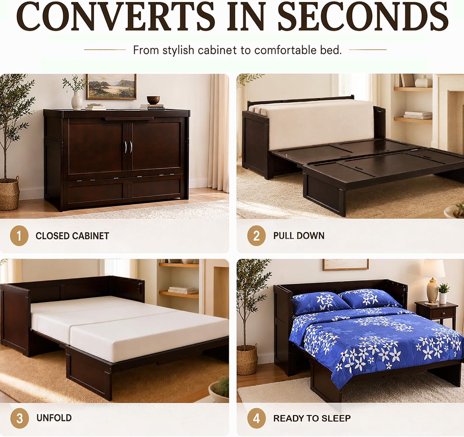 NIGHT & DAY Furniture Murphy Cube Cabinet Bed, Queen, Chocolate
