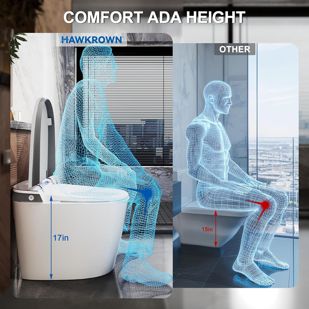 HAWKROWN Smart Toilet with Bidet Built in, Heated Bidet, Auto Open/Close Lid, Foot Sensor Operation, Instant Warm Water