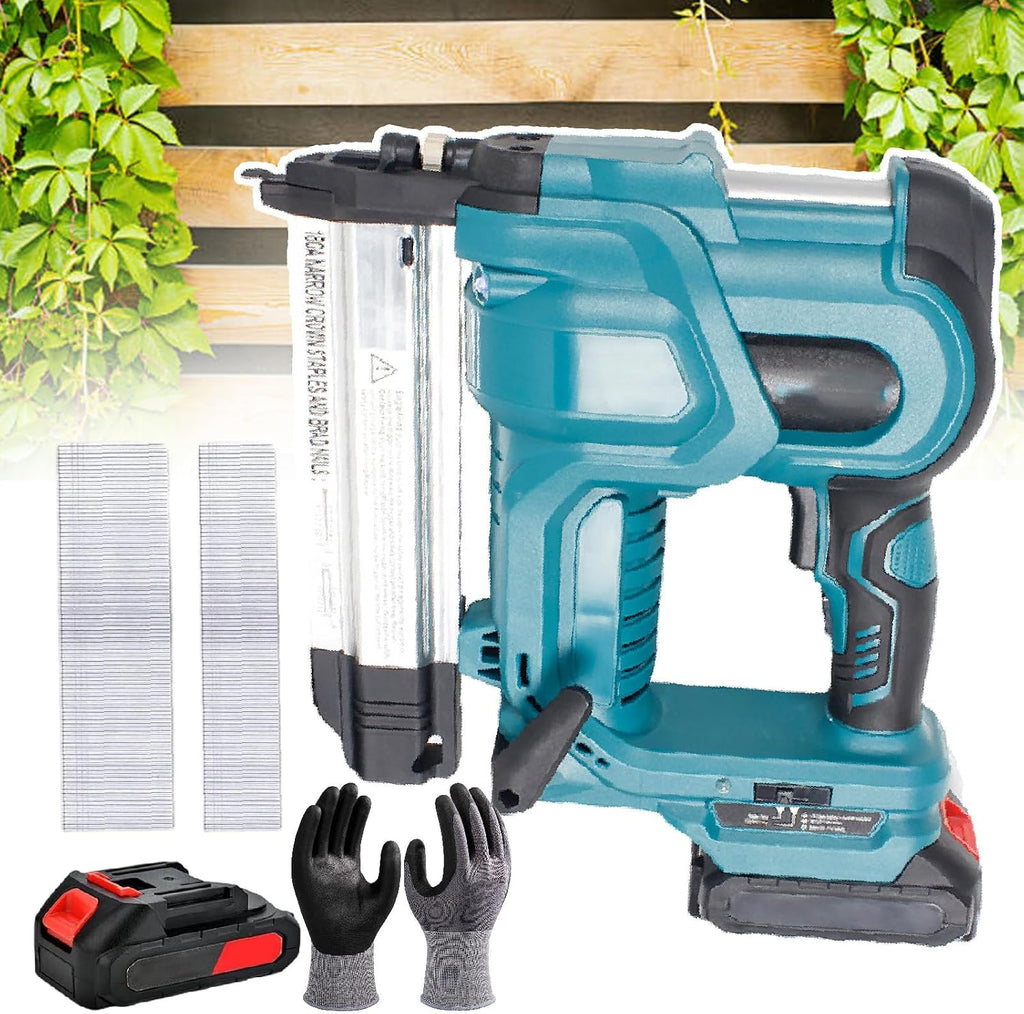 Brad Nailer Cordless Stapler for DIY Project of Upholstery, 2 in 1 Electric Nail Gun/Staple Gun with 18ga Nails/Staples, Gloves&1 Battery, Can Be Driven Single Or Continuously,Blue