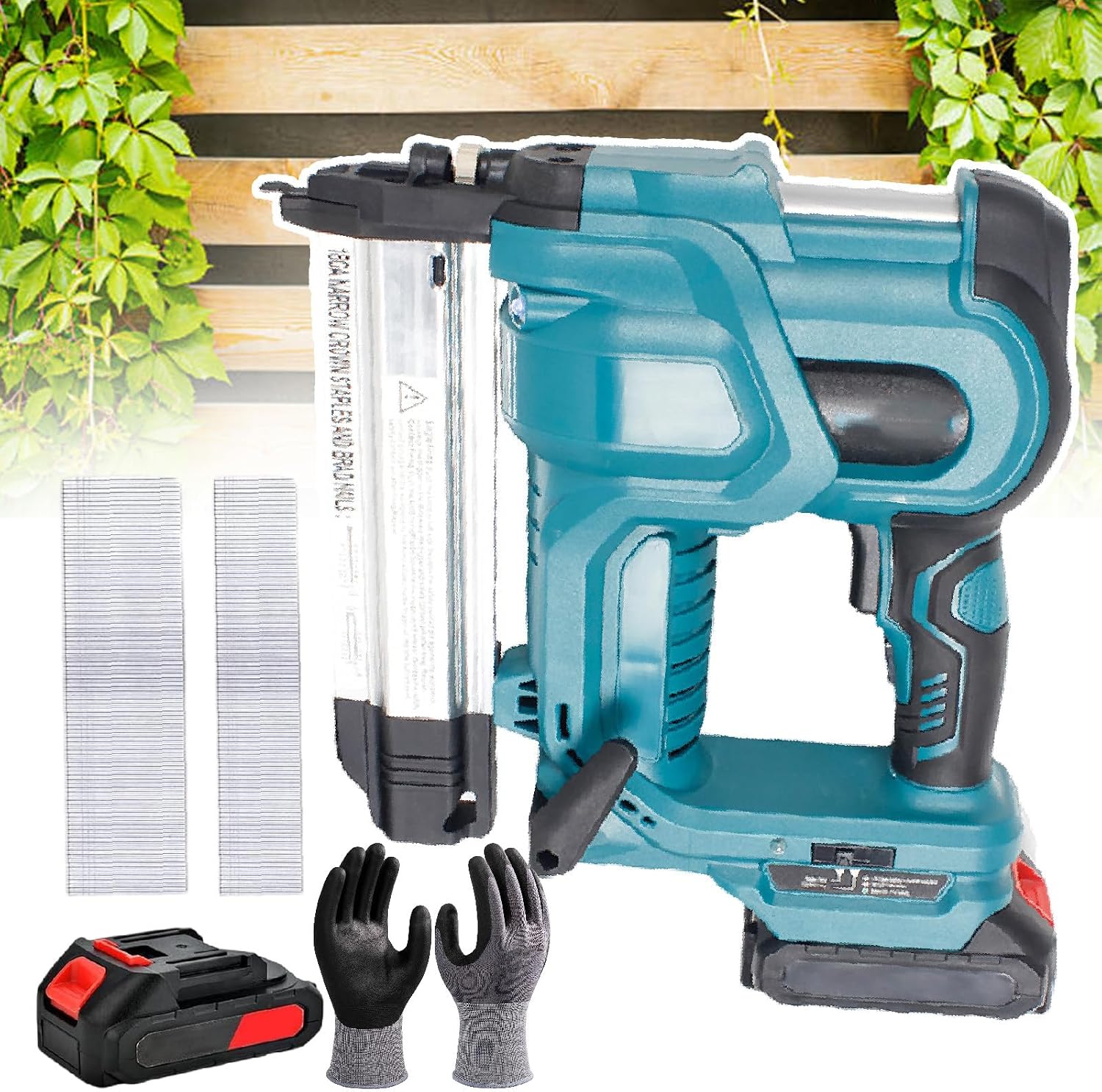Brad Nailer Cordless Stapler for DIY Project of Upholstery, 2 in 1 Electric Nail Gun/Staple Gun with 18ga Nails/Staples, Gloves&1 Battery, Can Be Driven Single Or Continuously,Blue