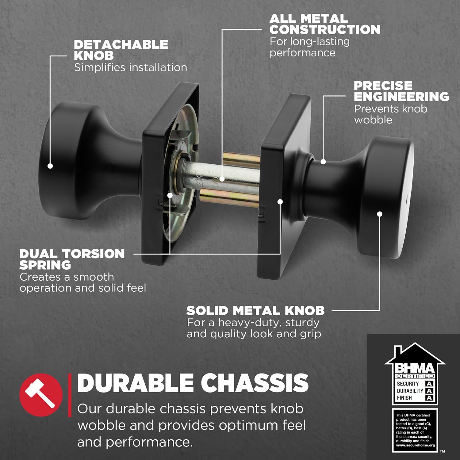 Kwikset Pismo Interior Privacy Door Knob with Lock, Door Handle for Bathroom and Bedroom, Matte Black Keyless Turn Lock Doorknob, with Microban Protection (Pack of 4)