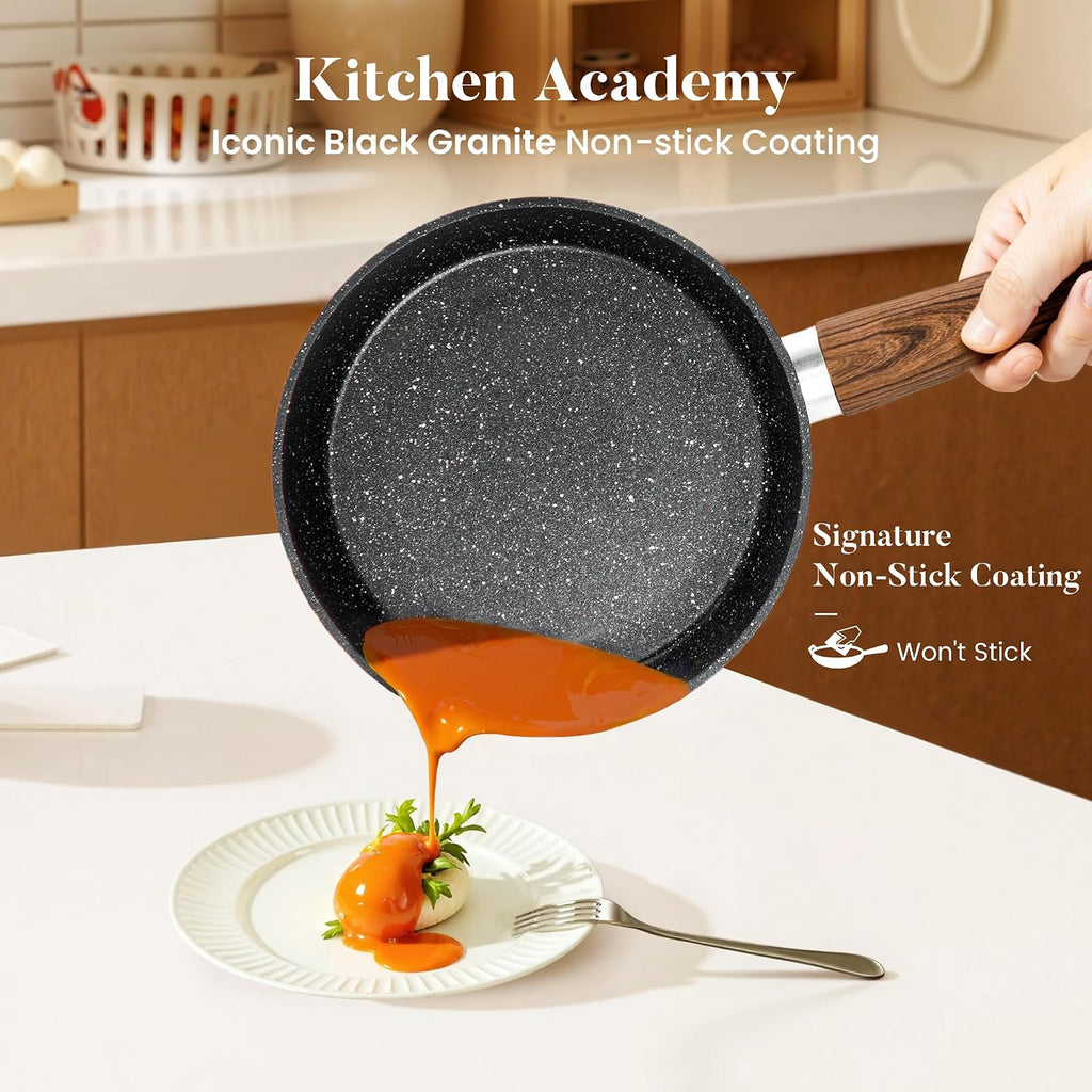 Kitchen Academy 17Pcs Induction Cookware Sets, Granite Pots and Pans Set Non Stick, Black Kitchen Cooking Pans, PFOA & PFOS Free