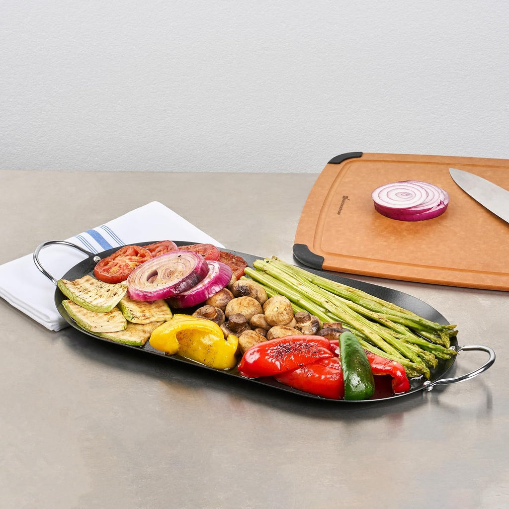 Restaurantware Comal 10 Pack of 8.8 Inch Carbon Steel Nonstick Oval Griddle with Metal Handles Premium Cookware Black