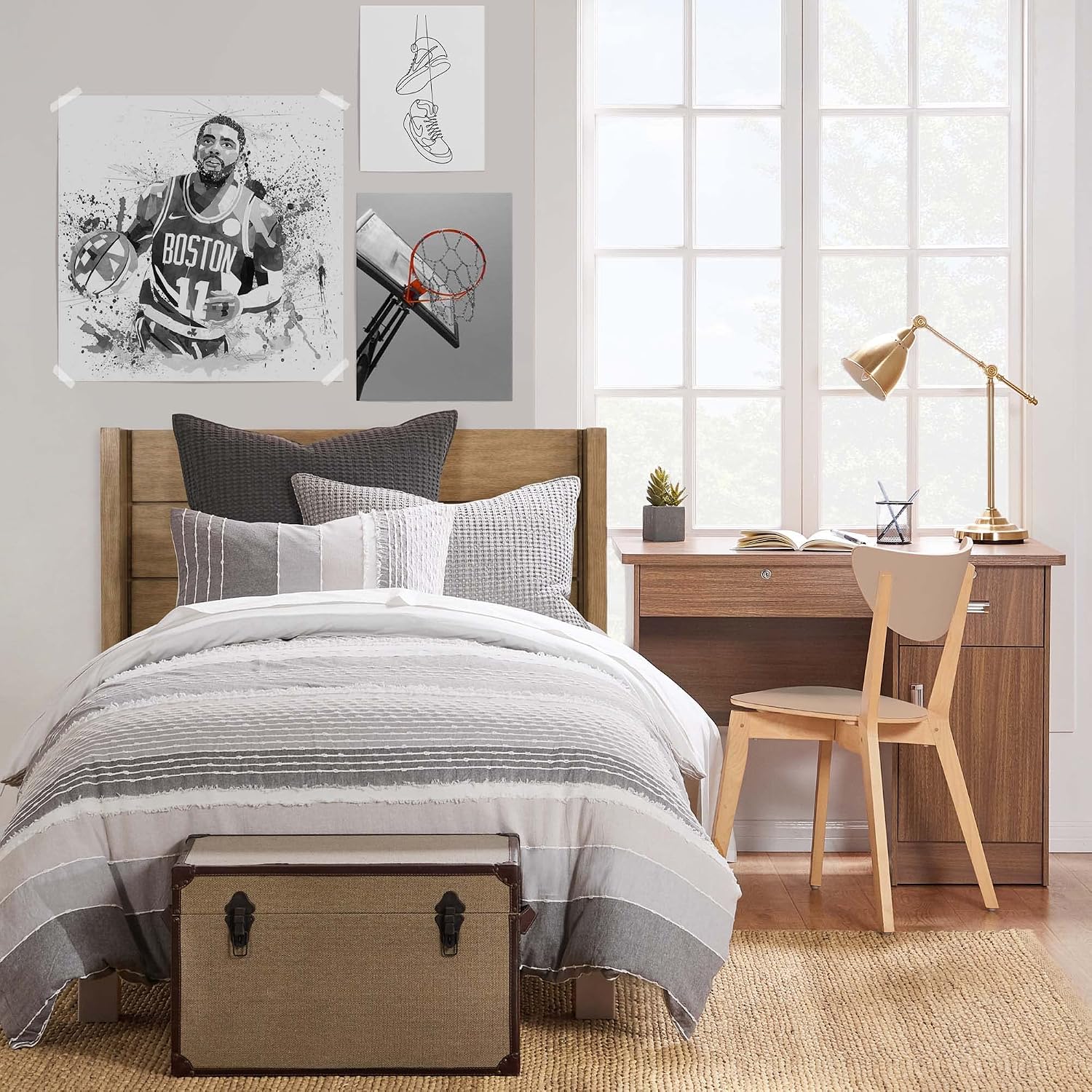 Levtex Home - Santander Comforter Set - Twin Comforter + One Standard Pillow Cases - Grey, Beige, White - Jacquard - Comforter (68 x 88in.) and Pillow Case (26 x 20in.) - Cotton