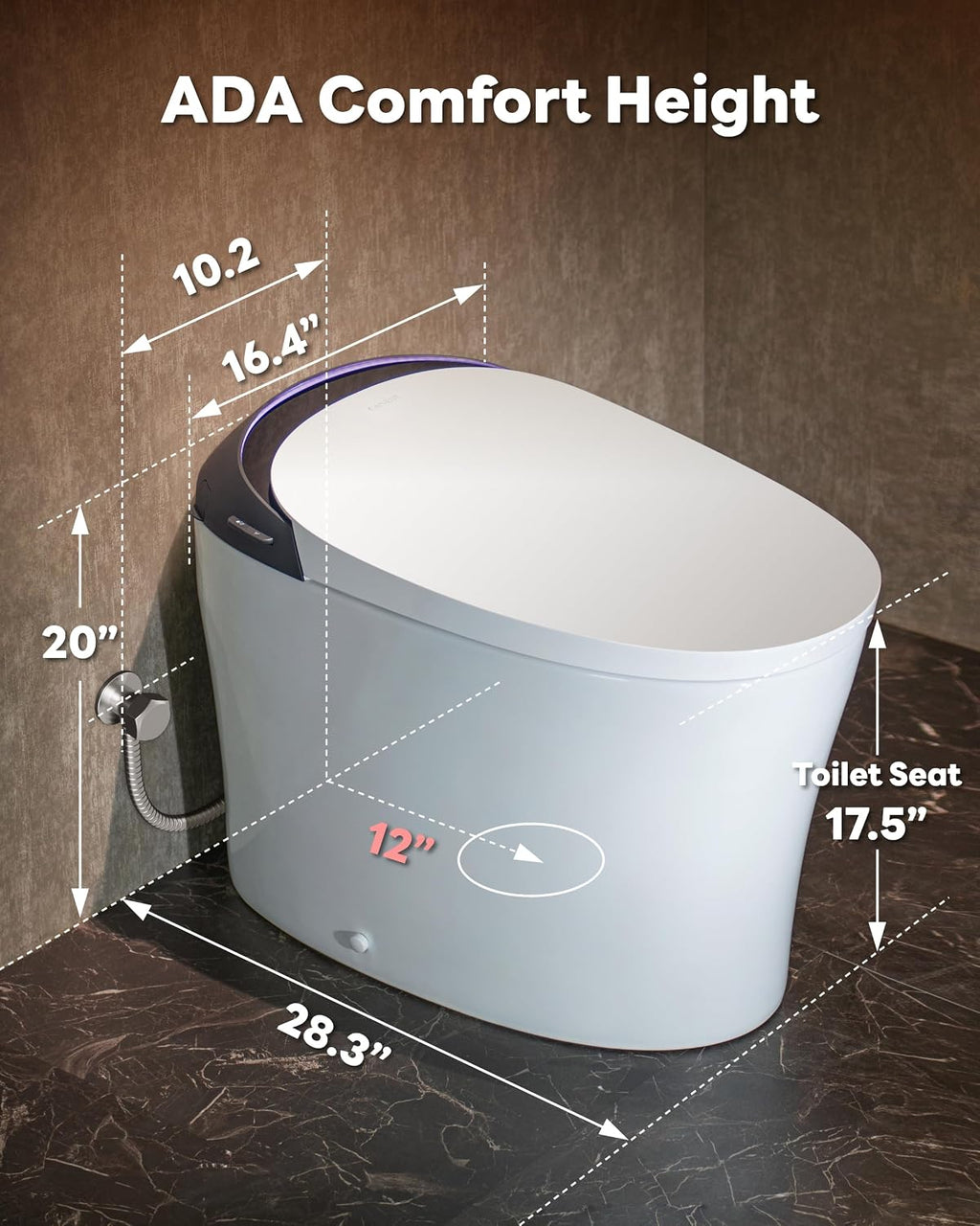 CANEST Smart Toilet with ADA Chair Height, Foam Dispenser, 1.1/1.6GPF Dual-Flush Bidet Toilet, 12' Rough-in, One Piece Toilet, Eco Mode, Auto Open/Close, Warm Water/Dryer, Self-Cleaning, Deodorization
