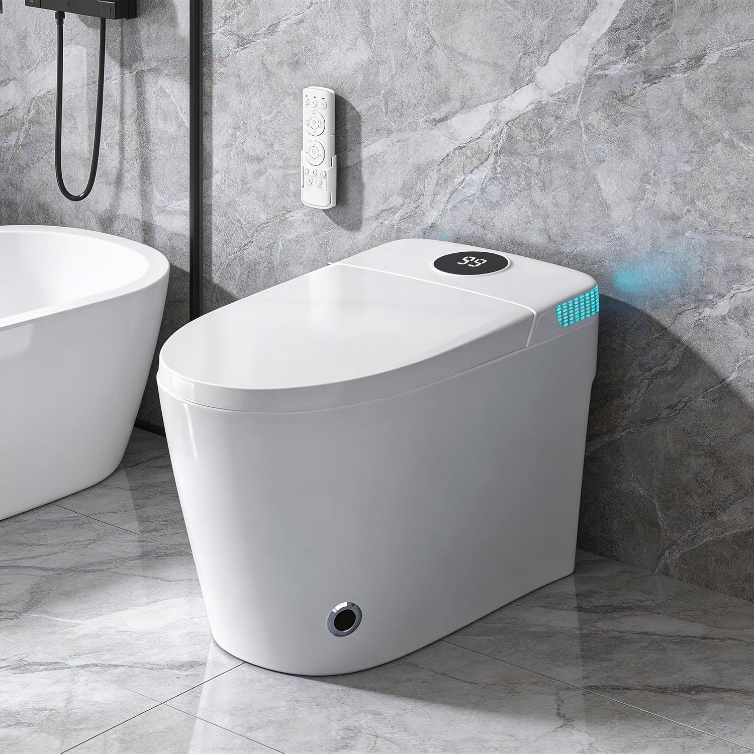 Smart Toilet with Bidet, Elongated Heated Seat, Dual Auto Flush, Manual Soft-Close Seat & Lid, Child Mode, Warm Water Wash & Air Dry, Tankless Electric One Piece Toilet for Bathroom with LED Display