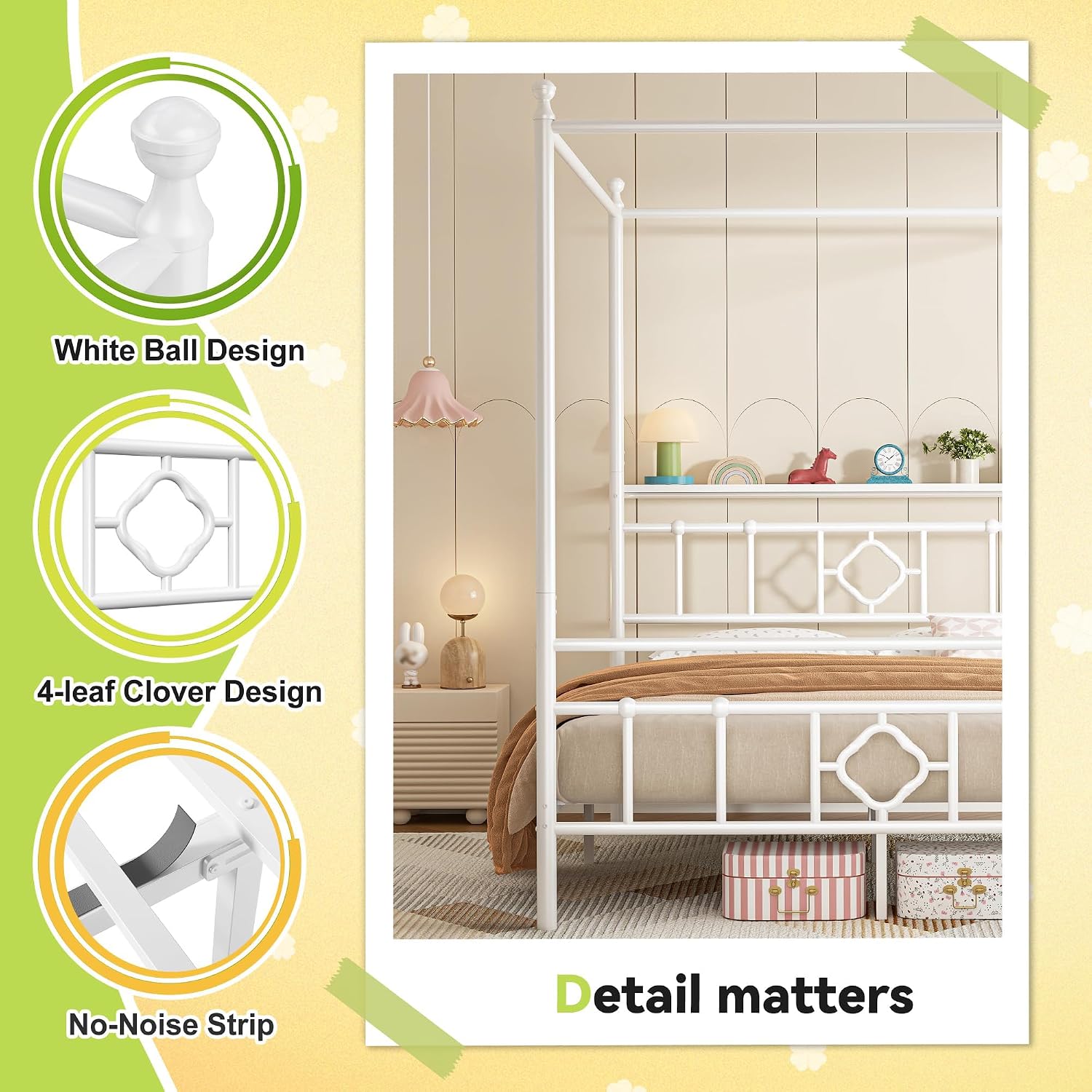 Homkdom Canopy Bed Frame with Storage Headboard, Full Size Bed Frame with 4 Removable Posts, Sturdy Metal Platform with Under-Bed Storage, Dual Purpose Bed Frame, No Box Spring Needed, White