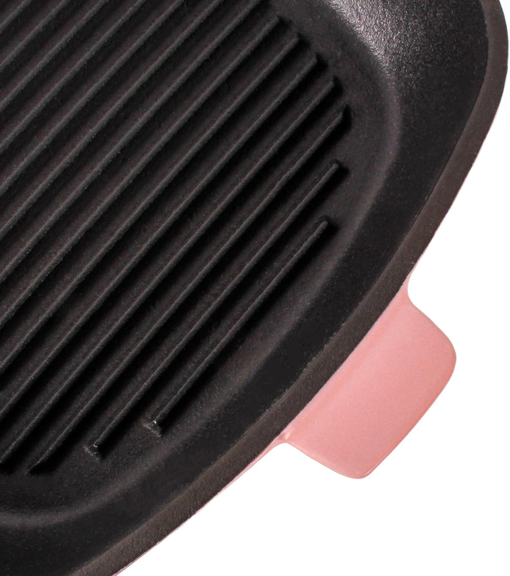 BergHOFF 3Pc Neo Enameled Cast Iron Cookware Set, 3qt. Dutch Oven, Matching Lid, Square Grill Pan 11 Inches, Oven Safe Up To 400°F, Pink