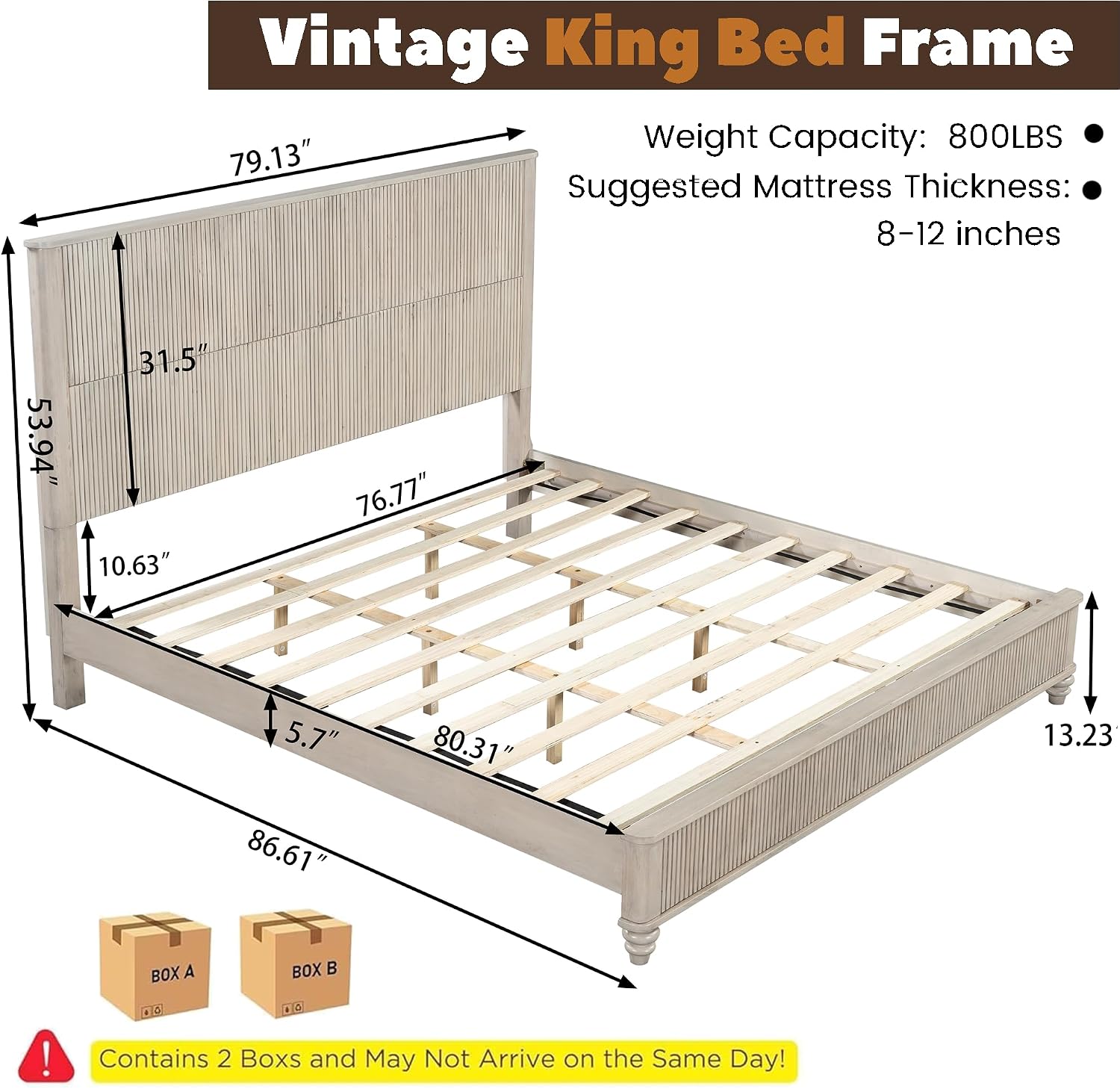 Mirightone King Size Platform Bed with Tall Headboard & Footboard,Rubber Wood King Bed Frame with Wood Panel Bed Base, Solid Wood Legs,No Squeak, No Box Spring Needed, Beige