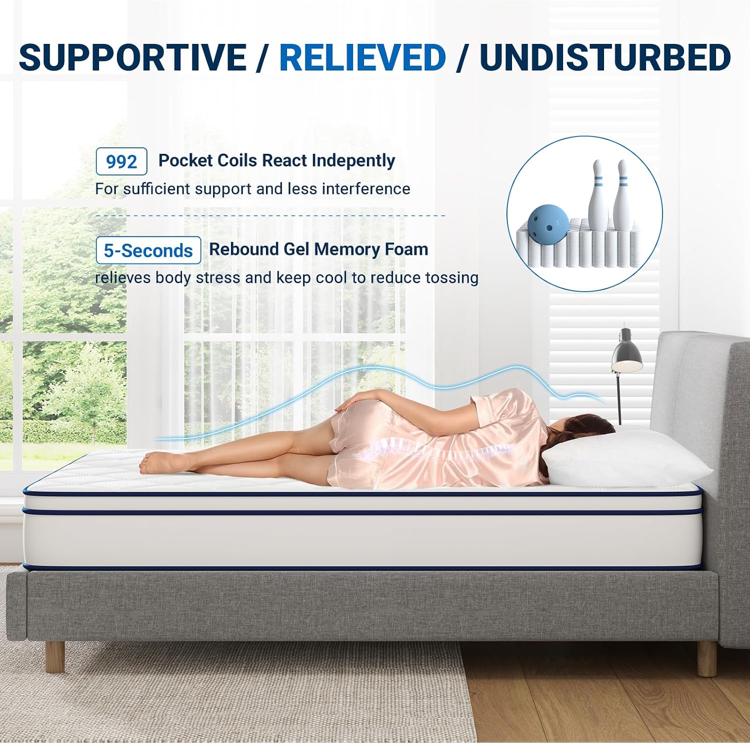 Avenco King Size Mattress, 12 Inch Hybrid King Mattress in a Box with Gel Memory Foam for Pressure Relief, Individual Pocket Springs for Great Support, Medium Firm King Bed Mattresses