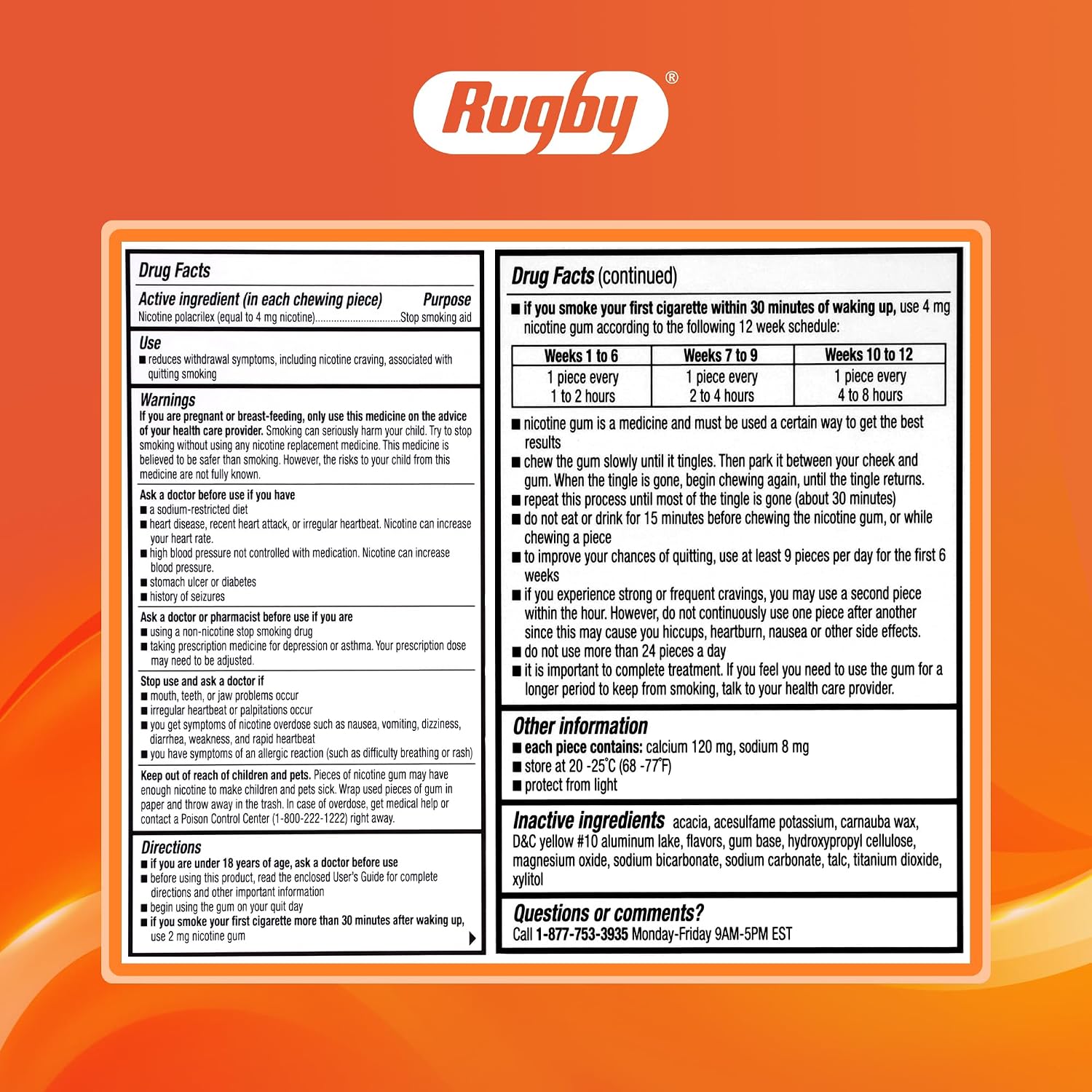 Rugby Polacrilex 4mg Nicotine Gum - Mint Flavor, Quit Smoking and Vaping Aid, Sugar-Free, 100 Count (3-Pack)