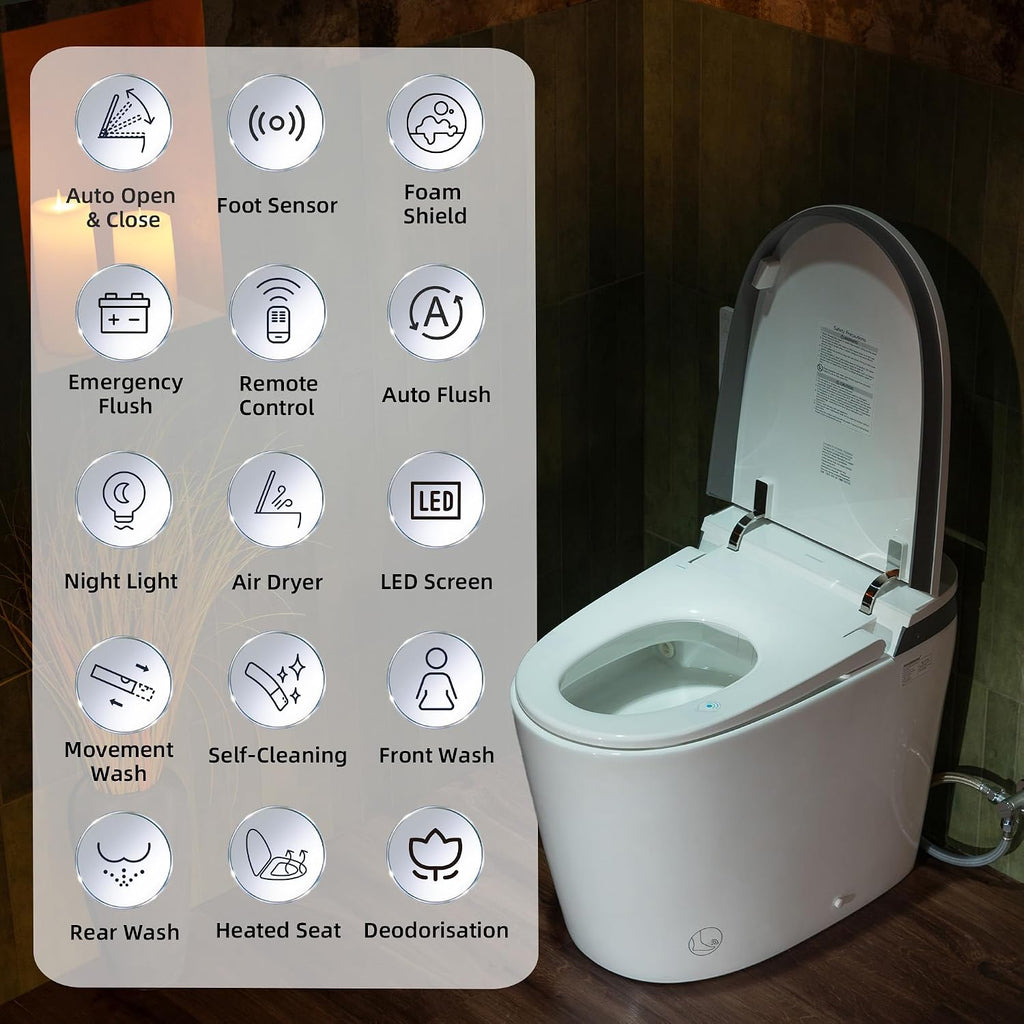 WOODBRIDGE Smart Toilet with 1000g MaP Flush Score, Foam Shield, Moving Dryer, Blackout Flush, ADA Comfort Chair Height, Auto Open & Close,Heated Seat, EBT350