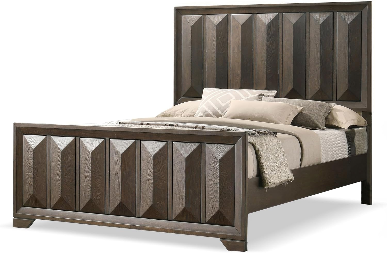 Furniture of America Wanden Solid Wood 5-Piece Bedroom Set, Queen-Size Bed with Vertical Faceted Headboard and Footboard, Beveled Bracketed Feet, Box Spring Needed, Espresso