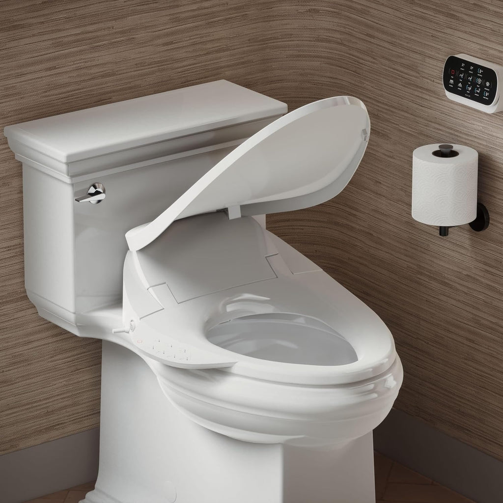 Kohler PureWash E750 Elongated Heated Bidet Toilet Seat, White with Touchscreen Remote Control, Quiet-Close Grip-Tight Lid, Self-Cleaning Wand, Warm Water Bidet, Adjustable Water Pressure, Nightlight