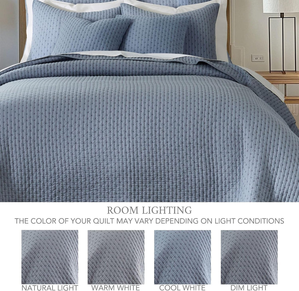 Levtex Home - Cross Stitch Chambray Quilt Set - King Quilt + Two King Pillow Shams - Cross Stitched Pattern - Quilt Size (106x92in.) and Pillow Sham Size (36x20in.) - Reversible - Cotton Fabric