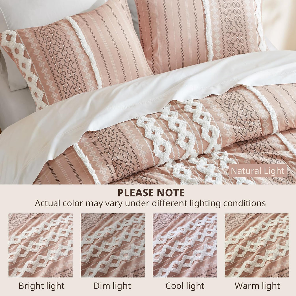 INK+IVY Comforter for King Size Bed, Chenille Tufted, Breathable Cotton Comforter Set King, All Season Modern Boho Comforter with Farmhouse Bedding Flare, 2 Matching Shams, King Blush 3 Piece